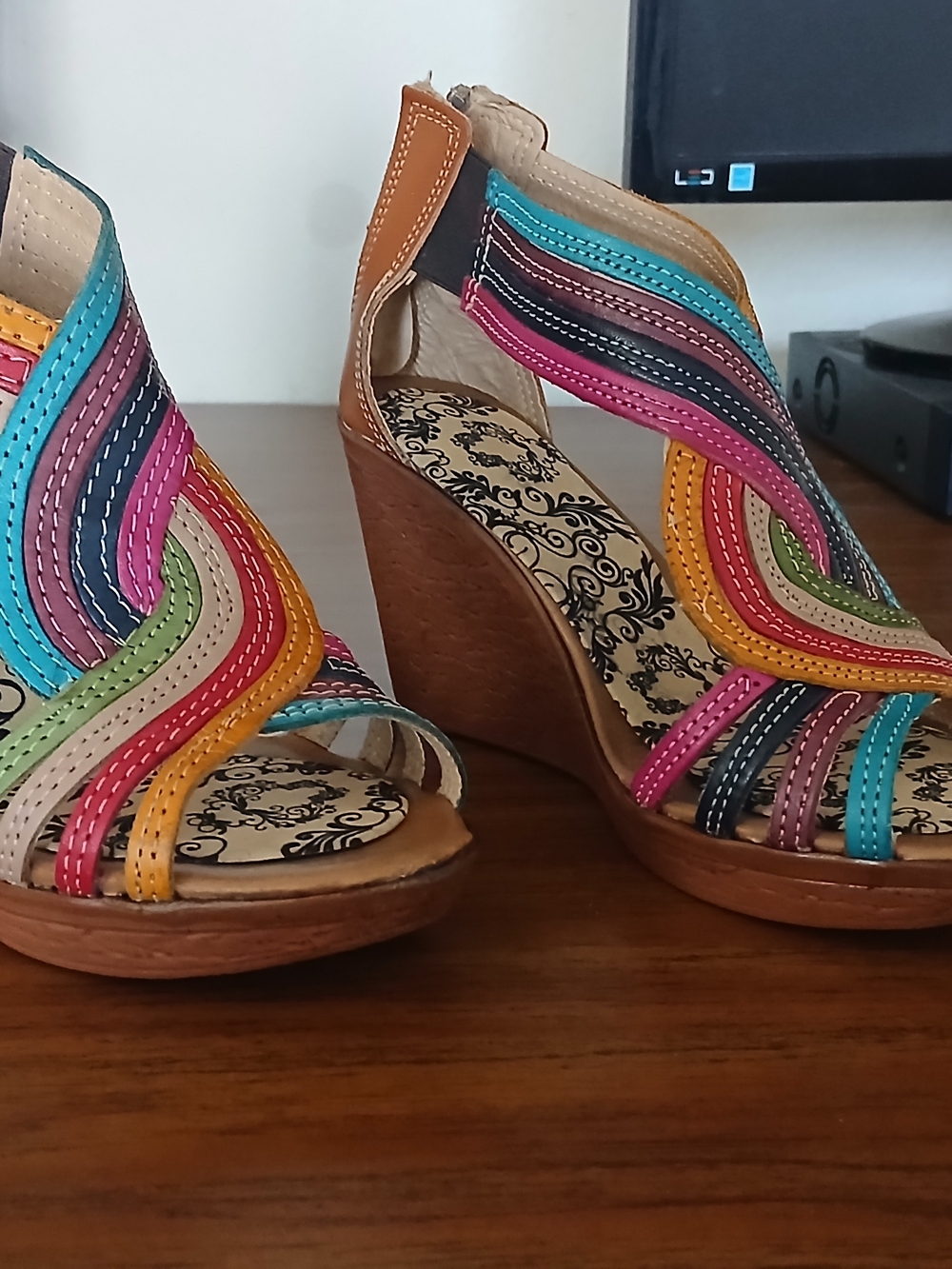 Multicolor Strappy Wedge Sandals - Women's Fashion Heels